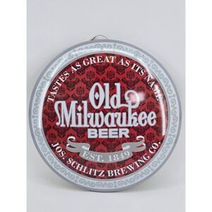 Old Milwaukee Beer Metal Sign Round Tin Tacker Jos Schlitz Brewing Co 15.75 Inch